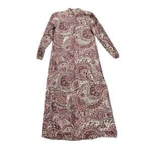 CEO Ceylan Otantik Turkish High Neck Long Sleeve Paisley Maroon Dress Size 2